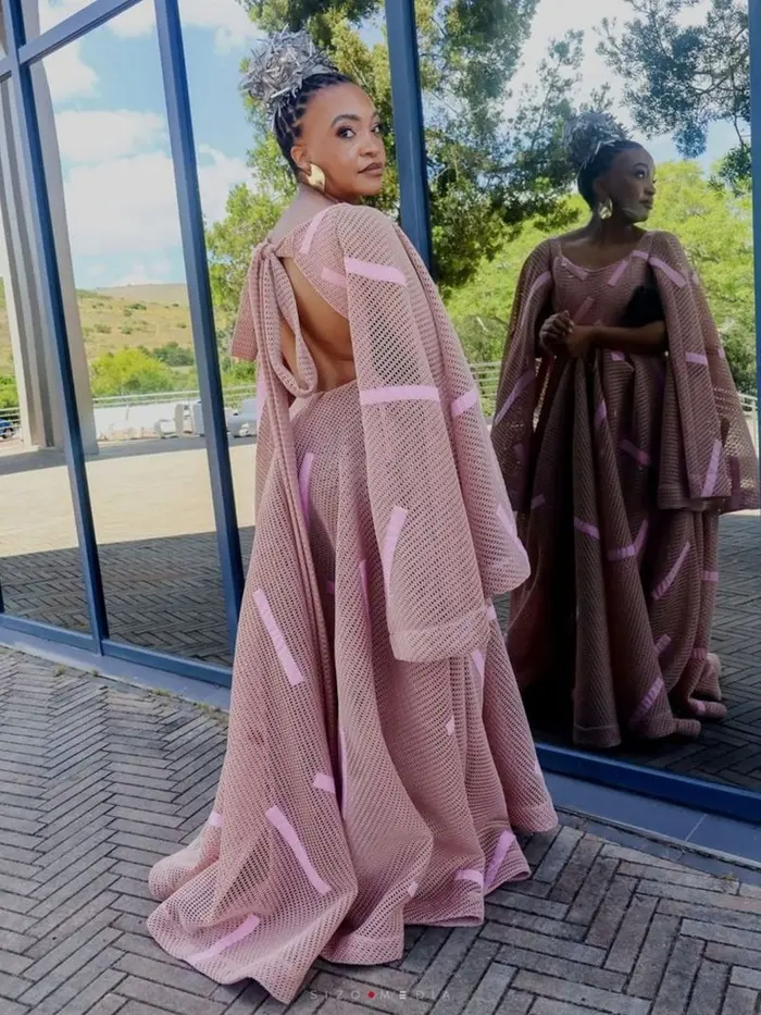 Model in the rose mesh gown from the Nectar collection